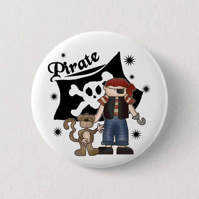 Pirate Boy with  Monkey 2 Inch Round Button (Front)