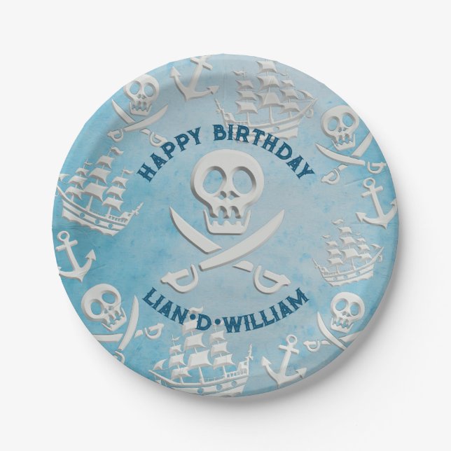 PIRATE! boys birthday party paper plate (Front)