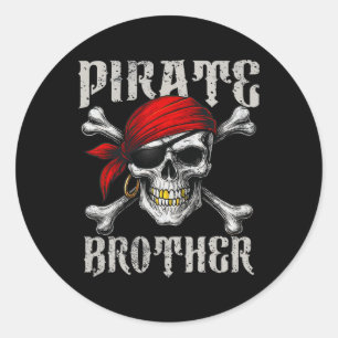 Pirate Brother Jolly Roger Flag And Skull Crossbon Classic Round Sticker