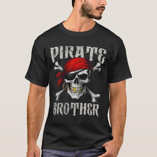 Pirate Brother Jolly Roger Flag And Skull Crossbon T-Shirt (Front)
