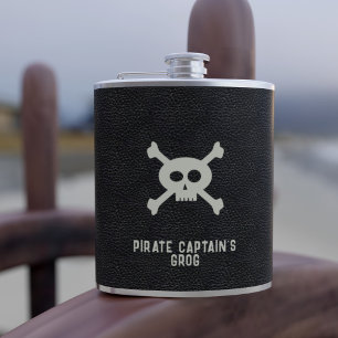Pirate Captain Grog Black Faux Leather Look Custom Hip Flask