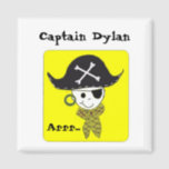 Pirate Captain Name Design Magnet<br><div class="desc">A cool pirate with his hat,  earring,  eyepatch and bandana. Customize for your little pirates by adding their name beside 'captain'  or change to another saying. Great for pirate birthday parties.</div>