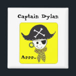 Pirate Captain Name Design Magnet<br><div class="desc">A cool pirate with his hat,  earring,  eyepatch and bandana. Customize for your little pirates by adding their name beside 'captain'  or change to another saying. Great for pirate birthday parties.</div>