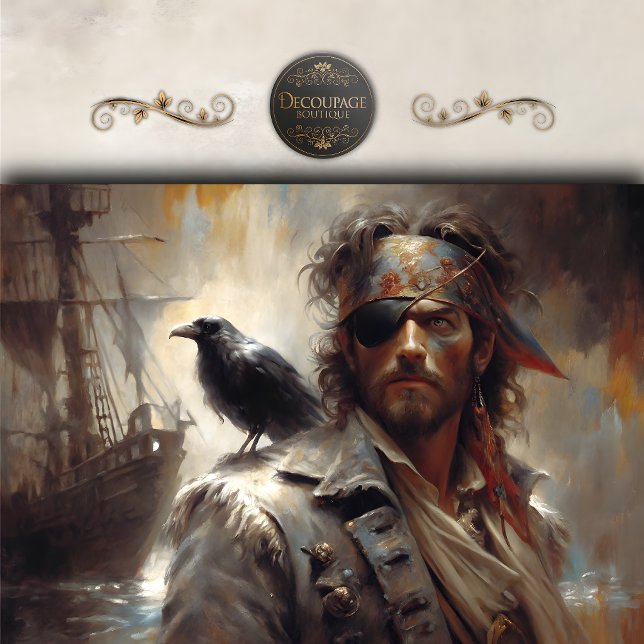 Pirate Captain Raven Portrait Decoupage Tissue Paper (Pirate Captain Raven Portrait Decoupage Tissue Paper)