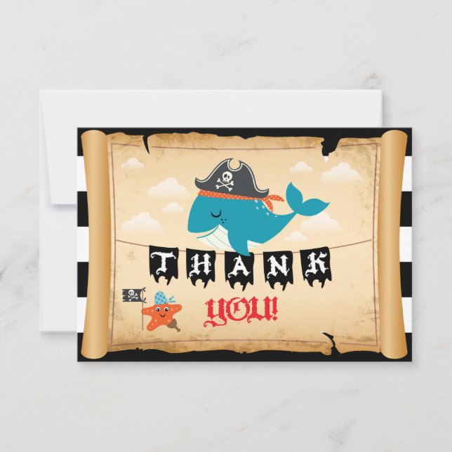 Pirate Captain Whale Starfish Matey Thank You Card (Front)