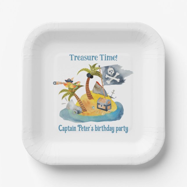 Pirate Captain's Treasure Birthday Party Paper Plate (Front)