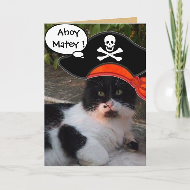 PIRATE CAT AND ANTIQUE PIRATES TREASURE MAPS CARD (Front)