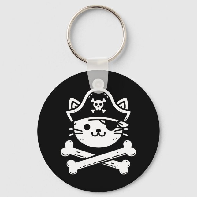 Pirate Cat Crossbones Cat Lover Cats Kitten Owner  Keychain (Front)