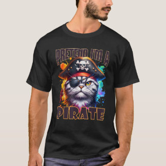 Pirate Cat in Skull and Crossbones Hat for Hallowe T-Shirt