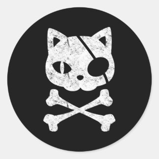 Pirate Cat Kitten Halloween Skull Cross Bones Classic Round Sticker