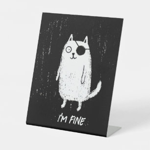 Pirate Cat – Minimal Funny Cat Art Pedestal Sign