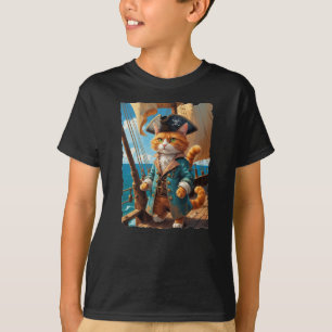 Pirate cat on the deck of his ship! T-Shirt