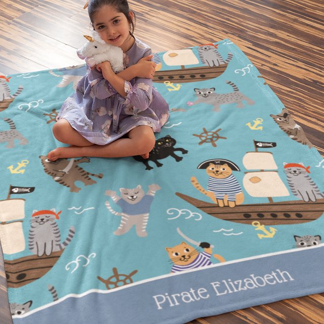 Pirate Cat Pattern for Boy and Girl Kids Fleece Blanket (Creator Uploaded)
