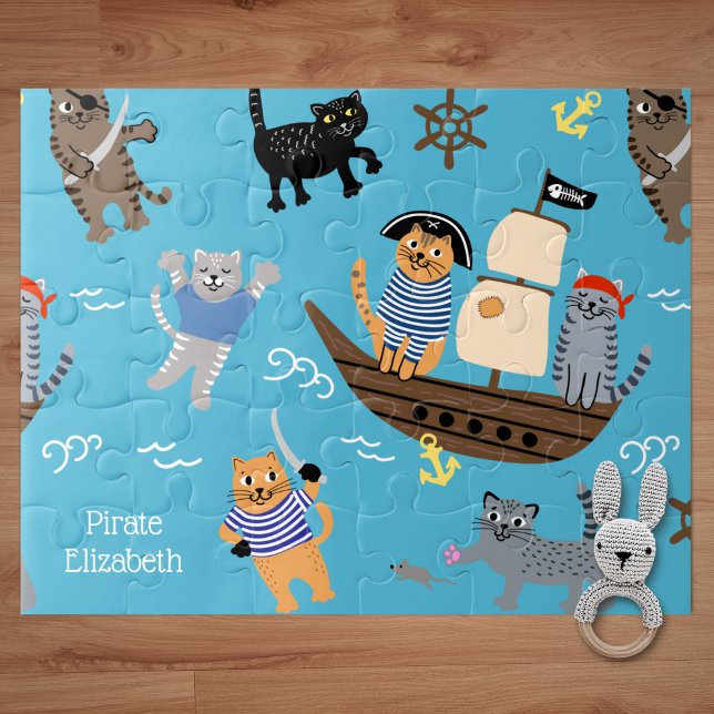 Pirate Cat Pattern for Boy and Girl Kids Jigsaw Puzzle (Creator Uploaded)