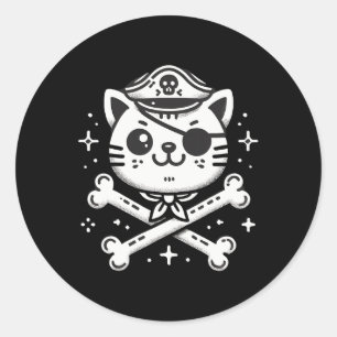 Pirate Cat Pirate Crew Birthday Party Matching  Classic Round Sticker