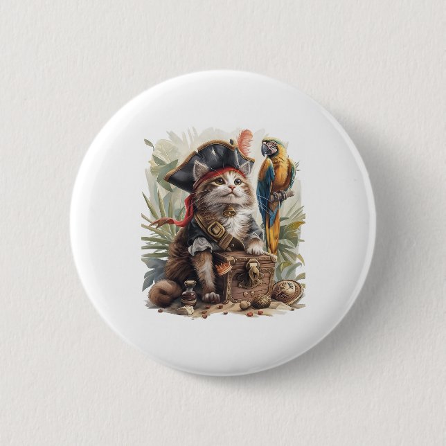 Pirate Cat Treasure 2 Inch Round Button (Front)