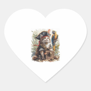 Pirate Cat Treasure Heart Sticker