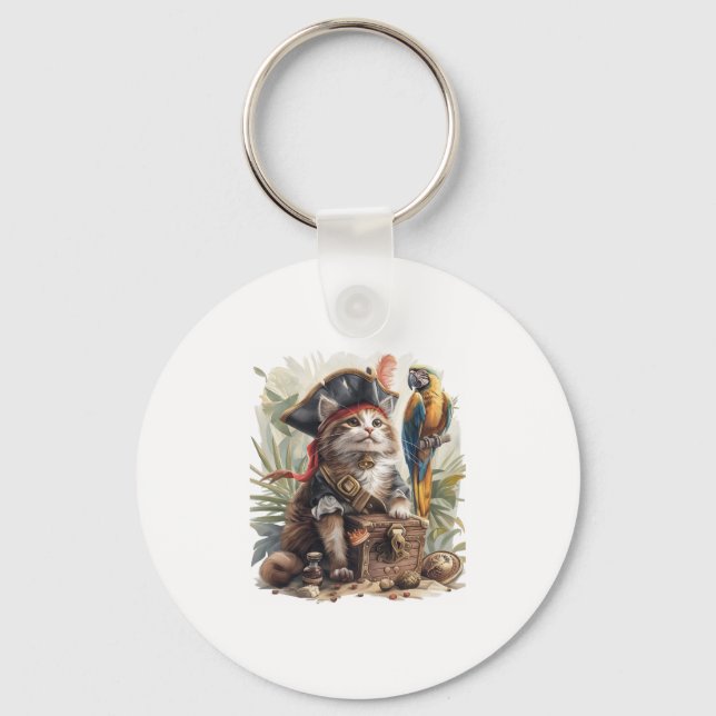 Pirate Cat Treasure Keychain (Front)