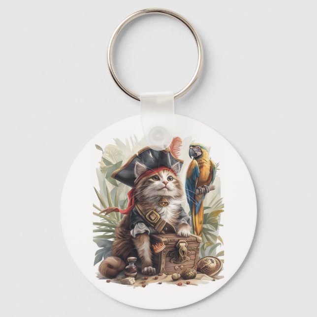 Pirate Cat Treasure Keychain (Front)