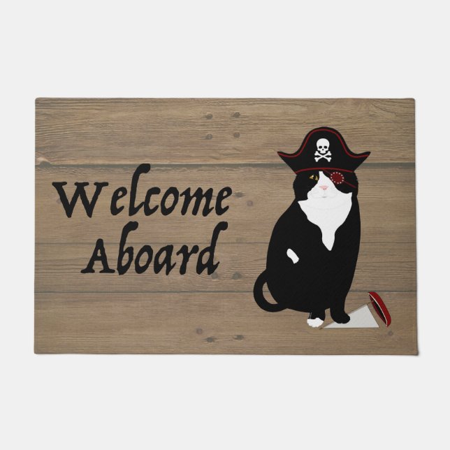 Pirate Cat Welcome Aboard Doormat (Front)