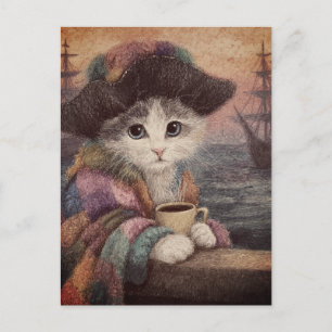 Pirate Cat With a Coffee Postcard