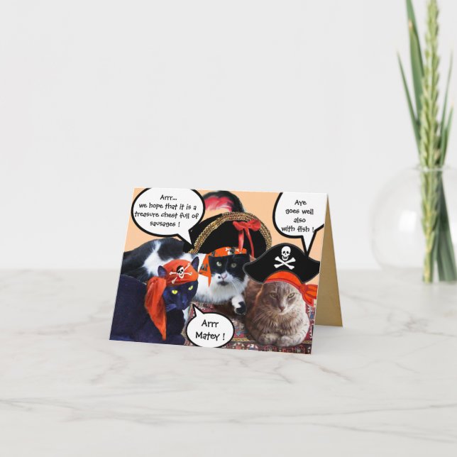 PIRATE CATS AND ANTIQUE PIRATES TREASURE MAPS CARD (Front)
