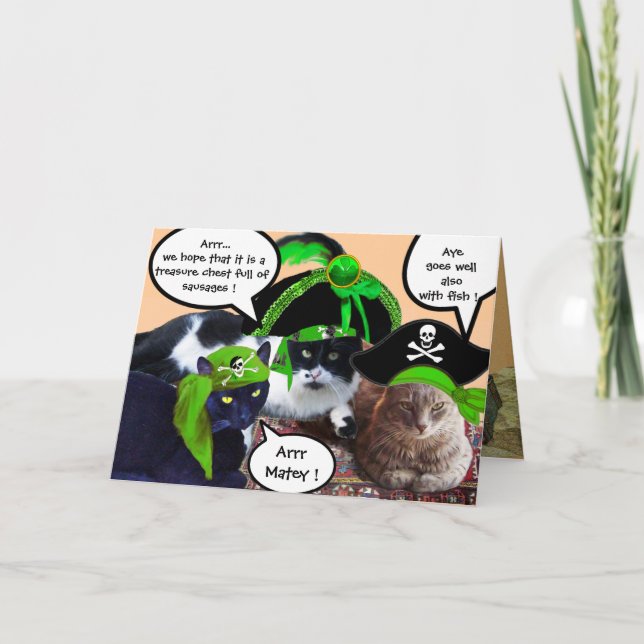 PIRATE CATS AND ANTIQUE PIRATES TREASURE MAPS CARD (Front)
