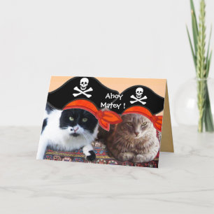 PIRATE CATS AND ANTIQUE PIRATES TREASURE MAPS CARD