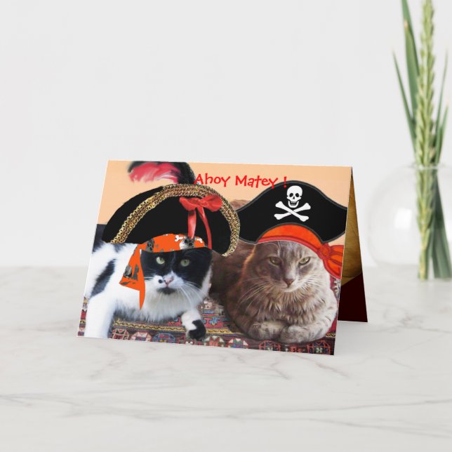 PIRATE CATS AND ANTIQUE PIRATES TREASURE MAPS CARD (Front)