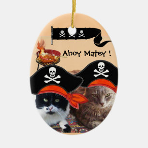 PIRATE CATS AND ANTIQUE PIRATES TREASURE MAPS CERAMIC ORNAMENT