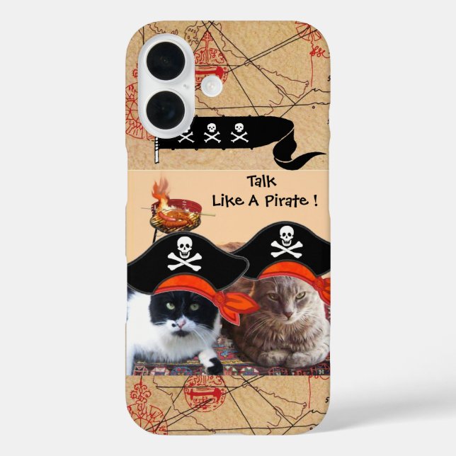 PIRATE CATS ANTIQUE PIRATES TREASURE MAPS AND FLAG Case-Mate iPhone CASE (Back)