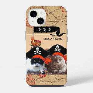 PIRATE CATS ANTIQUE PIRATES TREASURE MAPS AND FLAG iPhone 14 CASE