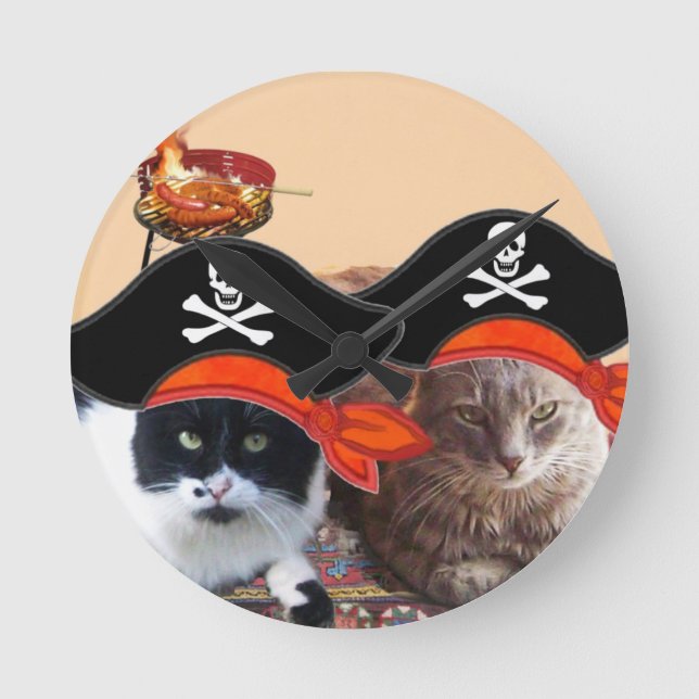 PIRATE CATS ,Talk like a Pirate Day Round Clock (Front)