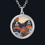 PIRATE CATS ,Talk like a Pirate Day Silver Plated Necklace<br><div class="desc">"Ahoy Matey ... "  Pirate cats are sitting on a old Turkish Carpet . Photo and digital graphic design by Bulgan Lumini (c)</div>