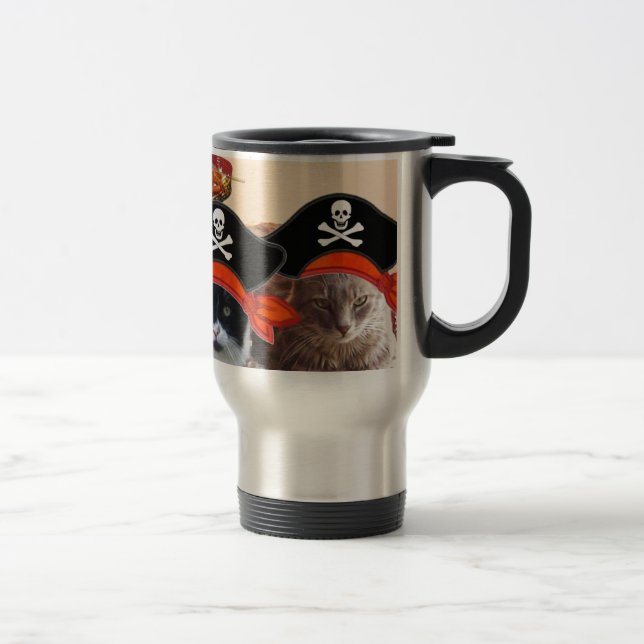 PIRATE CATS ,Talk like a Pirate Day Travel Mug (Right)