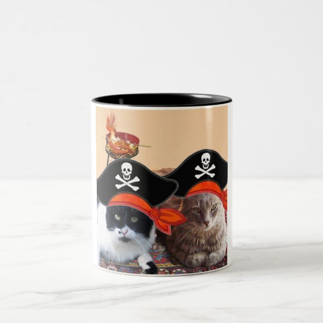 PIRATE CATS ,Talk like a Pirate Day Two-Tone Coffee Mug (Center)