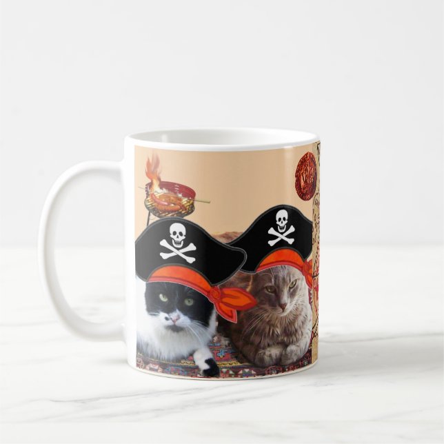 PIRATE CATS,TREASURE MAPS ,Talk like a Pirate Day Coffee Mug (Left)