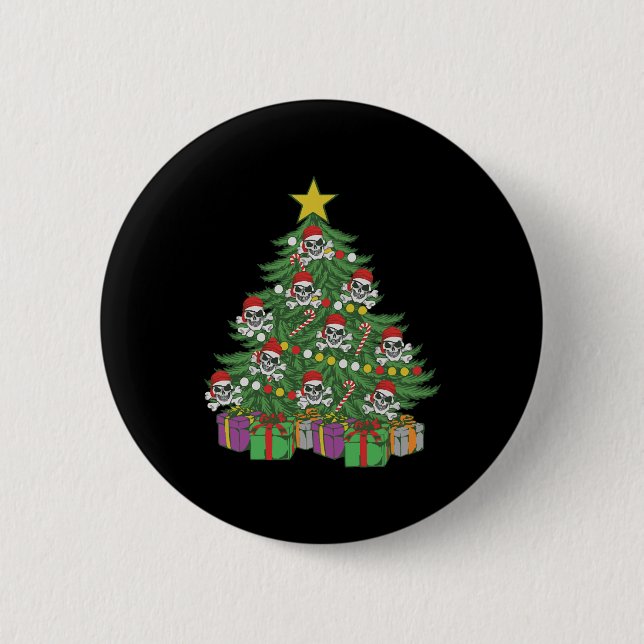 Pirate Christmas Tree Skull Crossbones 2 Inch Round Button (Front)