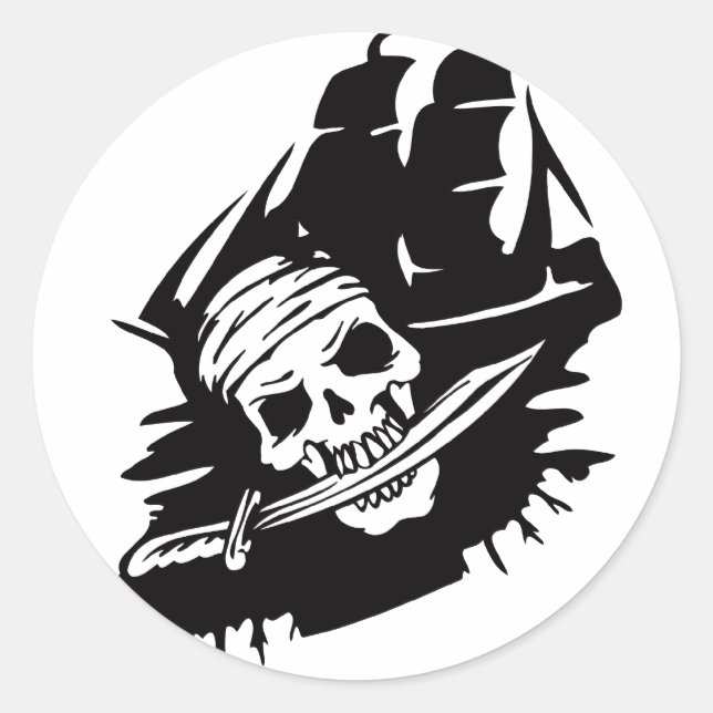 Pirate Clipper Ship Sword Skeleton Pirates Theme Classic Round Sticker (Front)