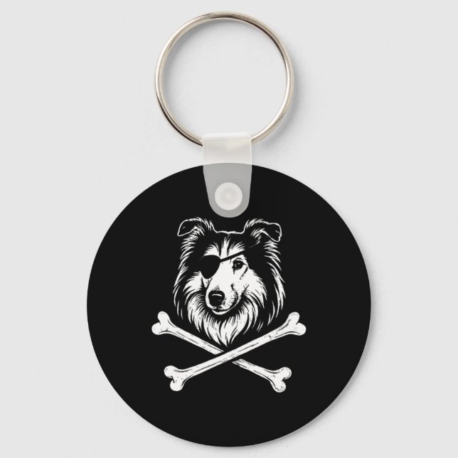 Pirate Collie Crossbones Cute Dog Keychain (Front)