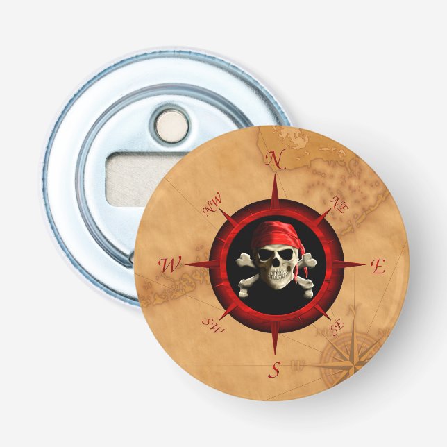 Pirate Compass Rose And Map Bottle Opener (Front)