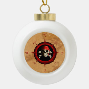 Pirate Compass Rose And Map Ceramic Ball Christmas Ornament