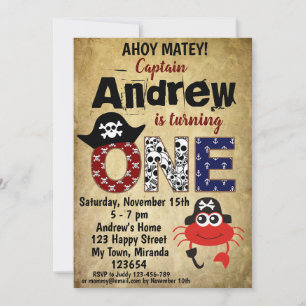 Pirate crab birthday invitations