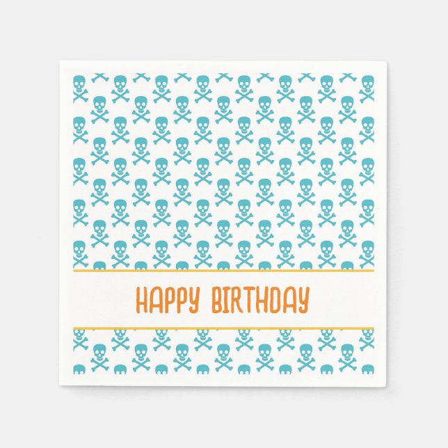 Pirate Crossbones Happy Birthday Kids Colourful Fu Napkin (Front)