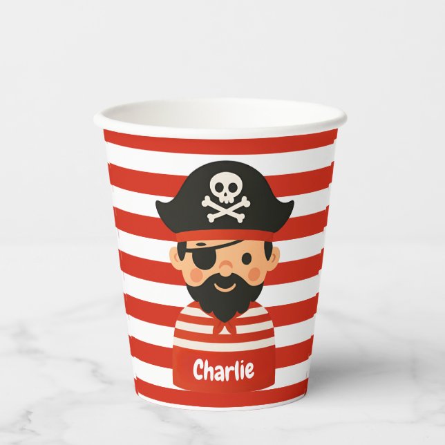 Pirate cup with name stripy sailor (Front)