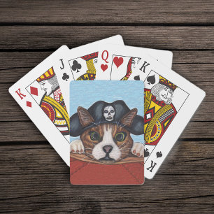 Pirate Cute Surprised Brown Striped Cat Playing Cards