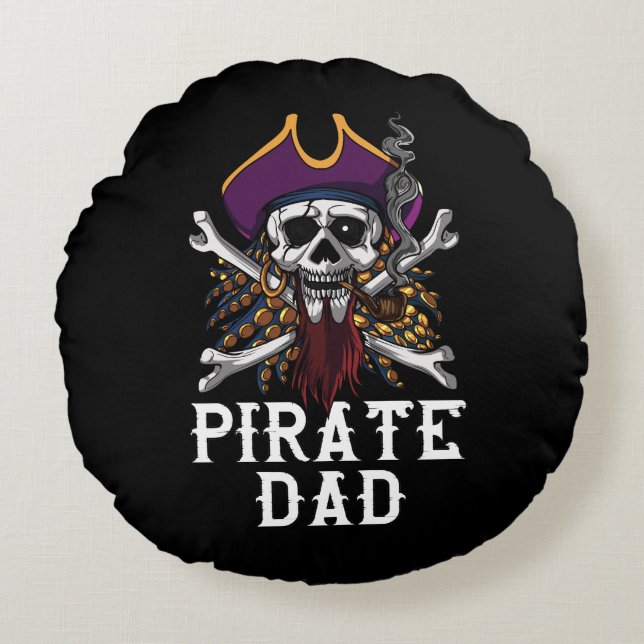 Pirate Dad Skull Sailor Crossbones Fathers Round Pillow (Front)
