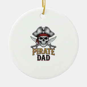 Pirate Dad Skull Sword Vintage Engraving Shirt_1 Ceramic Ornament