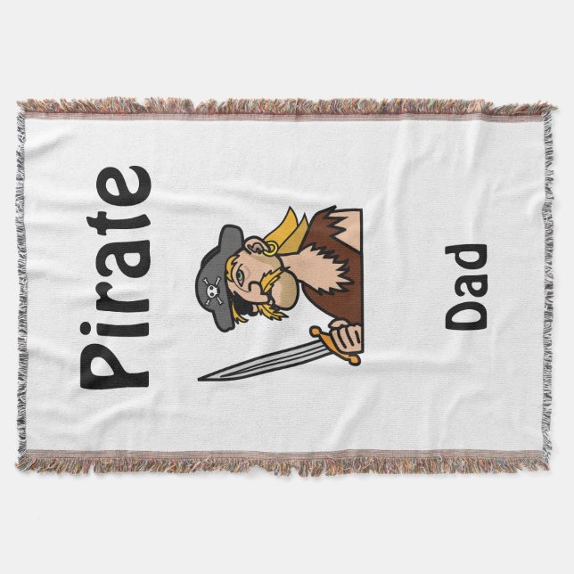 Pirate Dad with Funny Cartoon and Sword Throw Blanket (Front)