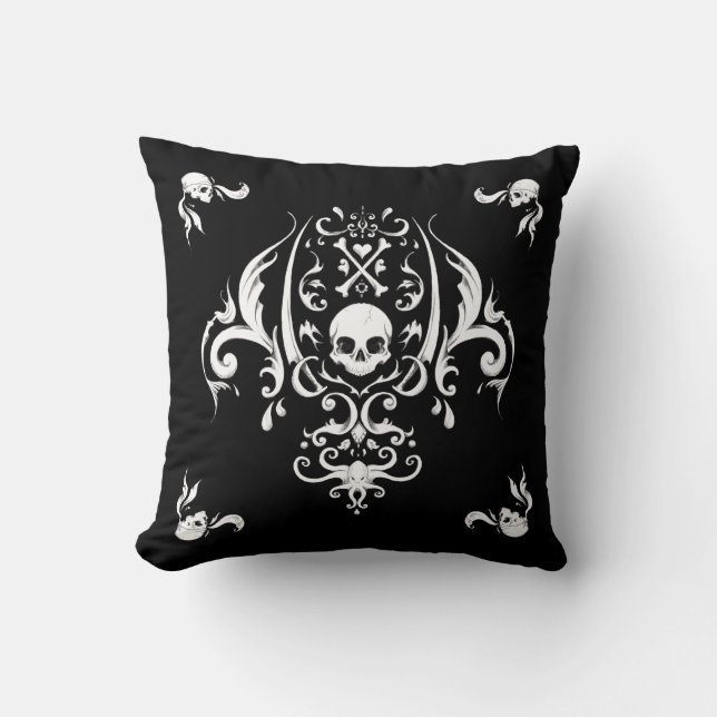 Pirate Damask Throw Pillow (Front)